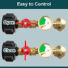 Diagram showing an explosion-proof gas tank connector adapter in both open and closed positions.