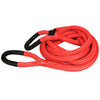 A coiled red and black heavy-duty nylon recovery tow rope.