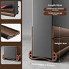 A brown flexible PVC door draft stopper weather strip shown in various angles and dimensions.