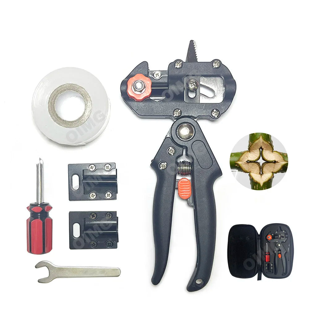 A professional grafting and pruning set featuring various tools including a pair of pliers, a cutting tool, and a specialized