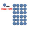 A set of 24 round, blue self-adhesive furniture sliders for floor protection, measuring 20mm in diameter.