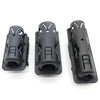 Black tactical baton and flashlight holder with textured grip and protective casing