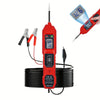 A red digital multimeter probe is shown next to a black cable and a handheld tester.