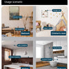 Diagram showing usage scenarios for a mini cordless electric screwdriver set in bedroom, kitchen, and bathroom.