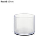 A clear, round glass foot protector with a 25mm diameter.