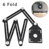 A black six-fold construction angle measuring ruler with multiple measurement scales and a square head.