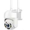 A white dual lens 1080P WiFi IP camera with PTZ tracking features is shown from the front.