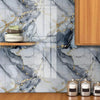 Marble wall stickers featuring gray and black marble patterns with gold veins on a kitchen backsplash.