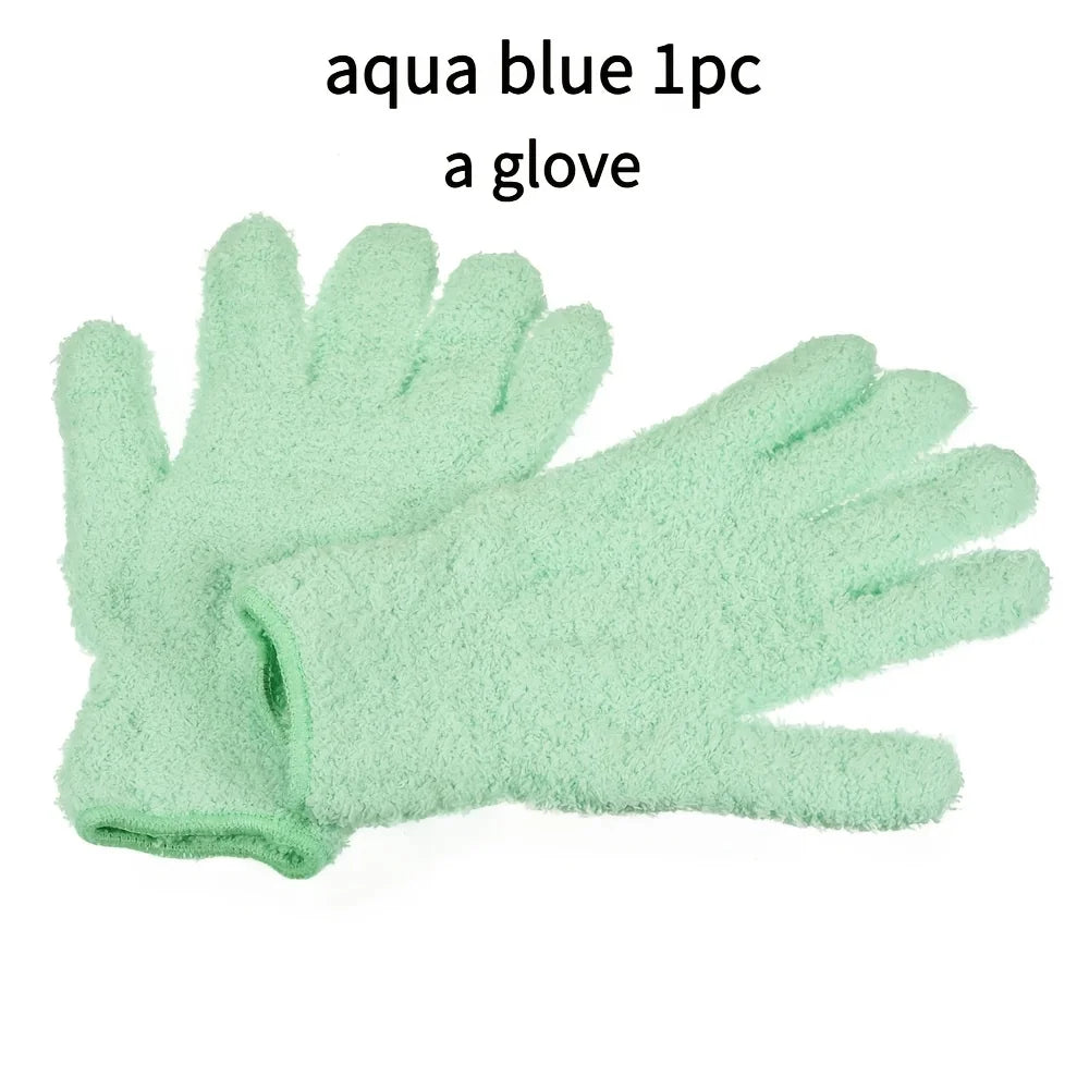 A single aqua blue microfiber glove shown flat.
