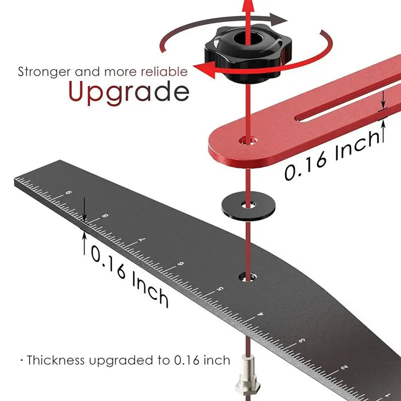 A measuring jig shows an upgrade to a thicker 0.16 inch tread, demonstrating stronger and more reliable measurement.