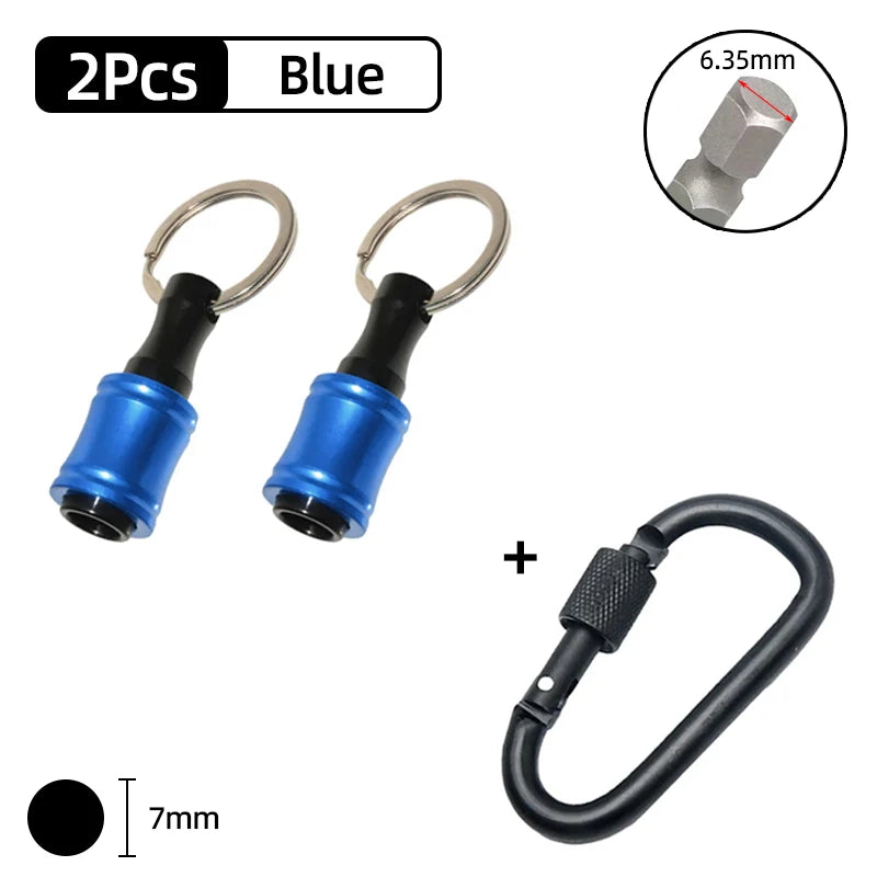 Two blue screwdriver bit holders with hex shank and a 6.35mm screwdriver bit.