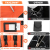 Orange canvas tool bag featuring a smooth zipper and two compartments for hand tools