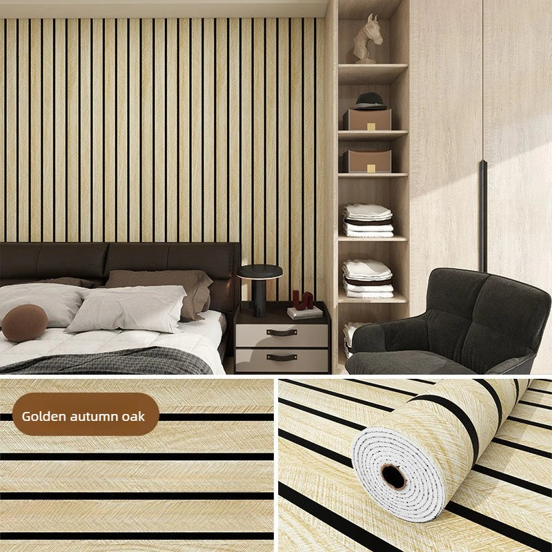 Holzmaser dekorative Wandsticker mit goldenem Herbst-Eichenholzmuster auf Bettwäsche und Möbeln.