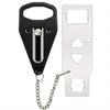 A black portable double hole door lock with a silver carabiner attached.