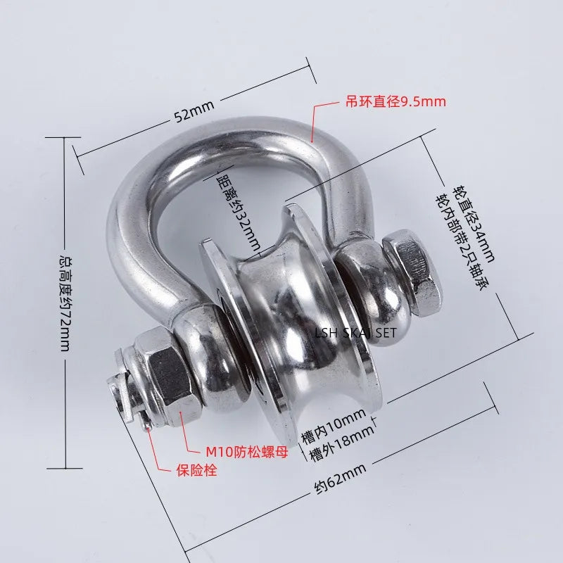 Heavy-duty stainless steel buckle pulley with various dimensions and mounting options