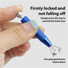 A hand is pressing a blue diamond setting tool to extend a hook claw for gripping gemstones.