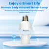 A white human body infrared sensor lamp base converter sitting on a clear platform.