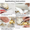 Application instructions showing how to peel and trim a sheet of self-adhesive golden marble decor film