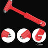 A red heavy-duty car glass breaker tool with a textured handle and a cutter blade.