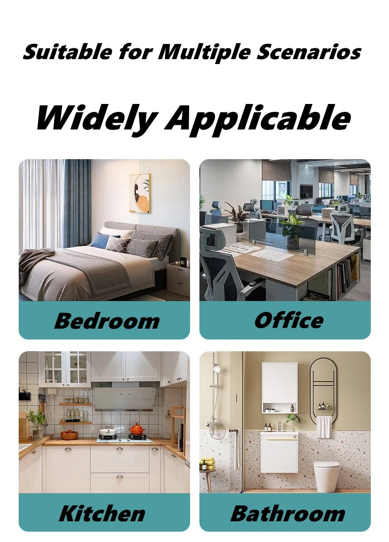 A collection of images showing the automatic self-closing door hinge suitable for various scenarios like bedroom, office, kit