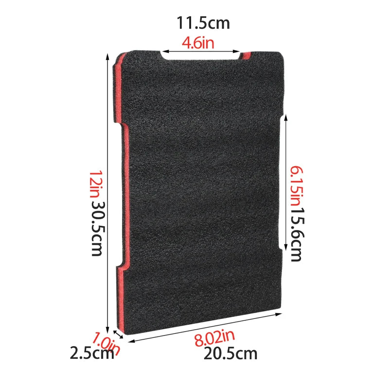 Black foam insert for Milwaukee tool boxes with dimensions 11.5cm by 20.5cm.