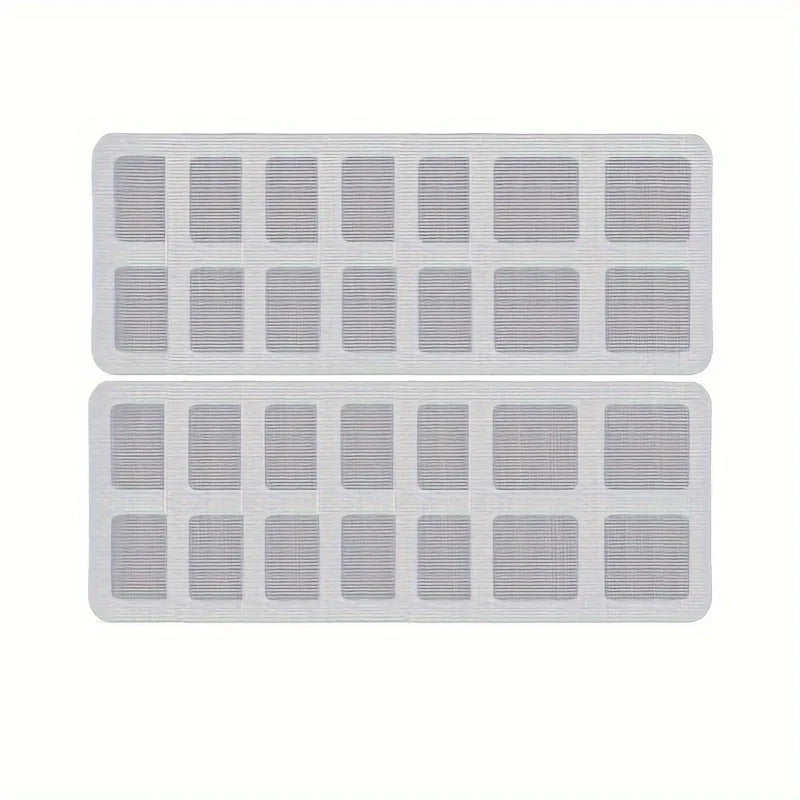 A pack of reusable mesh strainers for bathroom drains, arranged in a grid.