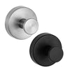 A close-up view of a heavy duty stainless steel suction cup shower hook with a round finish.