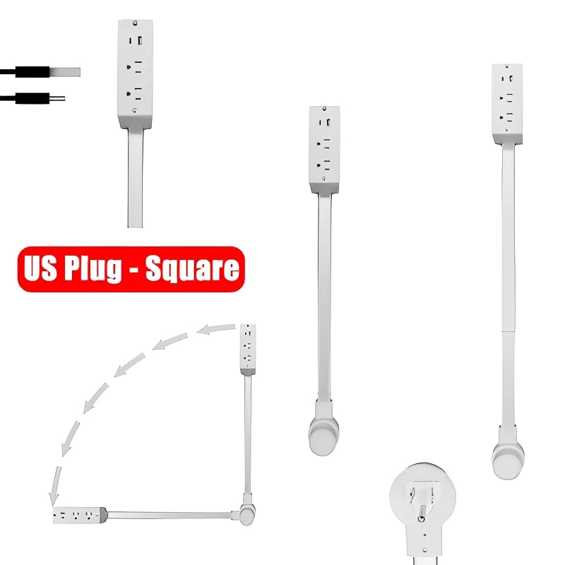 A set of rotating electrical outlet extenders and adapters for US plugs.