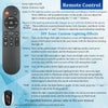 A remote control for a party lights system with buttons for music, lighting effects, and sound activation.