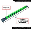 ABS socket organizer rail with 12 clips for storing 1/2 inch drive sockets