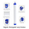 Introduction to a magnetic rechargeable lamp showing features like USB port, strong magnetism, transparency, and a hide hook.