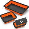 Juego de bandeja magnética plegable naranja y negro con inserto rectangular.