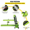 A green manual tile cutter with an adjustable scale for precise infrared positioning and angled cutting.