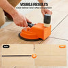 Hands are using a heavy duty suction cup floor gap fixer tool to create a before-and-after comparison of flooring.