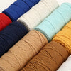 Colección de 100m de cordón de macramé de algodón natural en varios tonos, incluyendo azul, beige y verde claro.