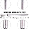 Precision metal ring sizer kit showing various scales for US and European ring sizes.