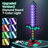 An upgraded version of a diamond sword prop featuring seven different colored lights on a stand.