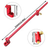 A long red adjustable drawing circle ruler for woodworking showing various components and measurements.