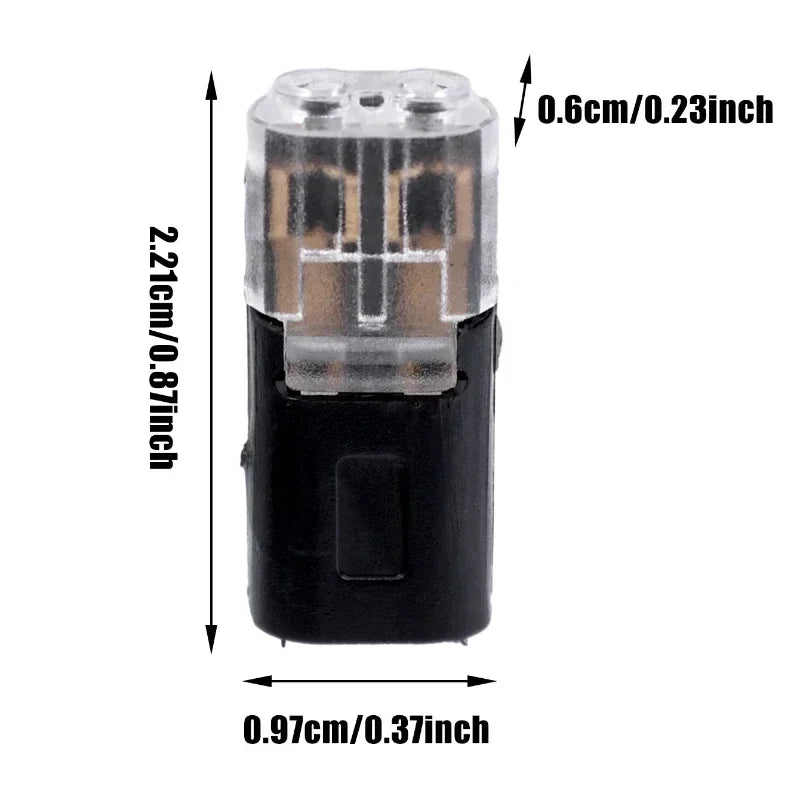 Connecteur électrique en plastique clair à 2 broches avec boîtier noir pour câblage automobile.