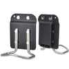 Black clip-on tool belt hook designed for securing drills and hand tools