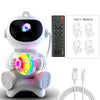 A white astronaut-shaped night light with a glowing, colorful orb and a remote control.