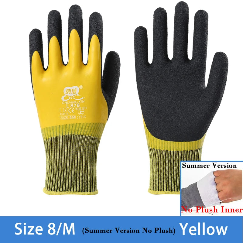 Yellow summer version work gloves for men size 8M with black and yellow accents
