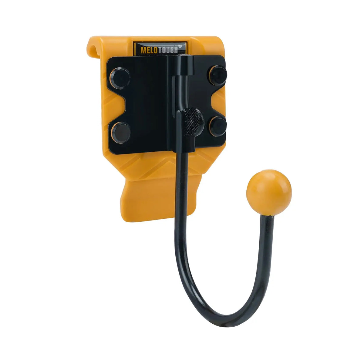 Yellow and black heavy-duty tool belt hook and holster for cordless drills
