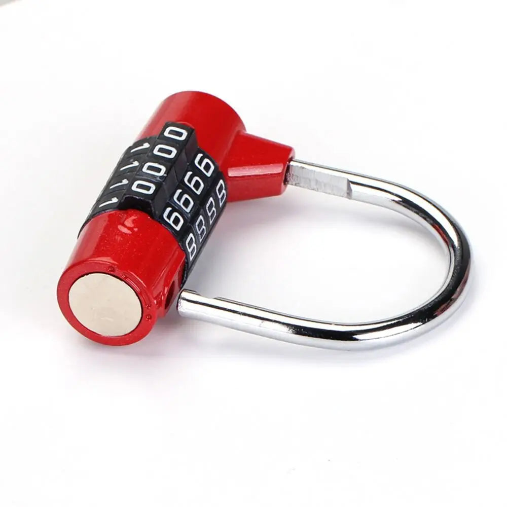 A red heavy duty weatherproof combination padlock with a silver shackle and a numbered dial.