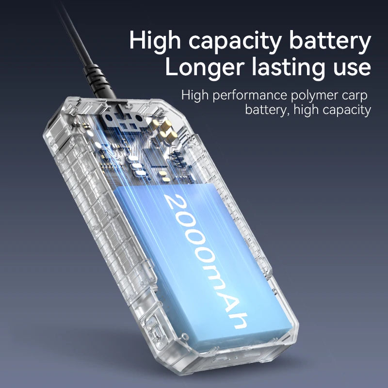 A high capacity polymer carp battery with a blue cylindrical cell and electronic components.
