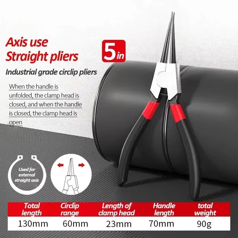 A pair of black straight pliers with silver grips shown against a dark background.