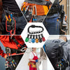 A collection of 12 socket bit holders and extension bars attached to a keychain on a tool belt.