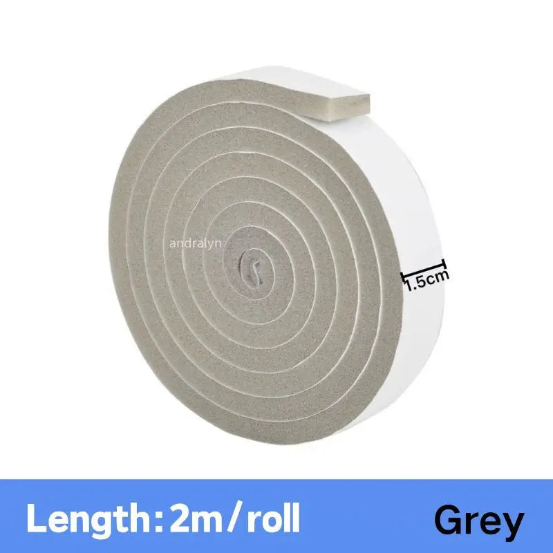 Roll of grey self-adhesive foam weather stripping tape for doors and windows