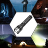 An ultra bright LED flashlight with a digital display is shown in various contexts, including nighttime photography and outdo