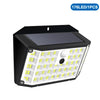 Luz de seguridad solar negra al aire libre con múltiples luces LED amarillas.